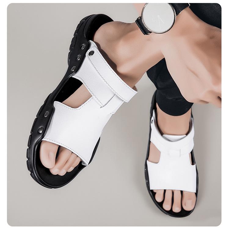 Men's Large Genuine Leather Non-Slip Beach Shoes & Two-Way Slippers (Sizes 50-52)