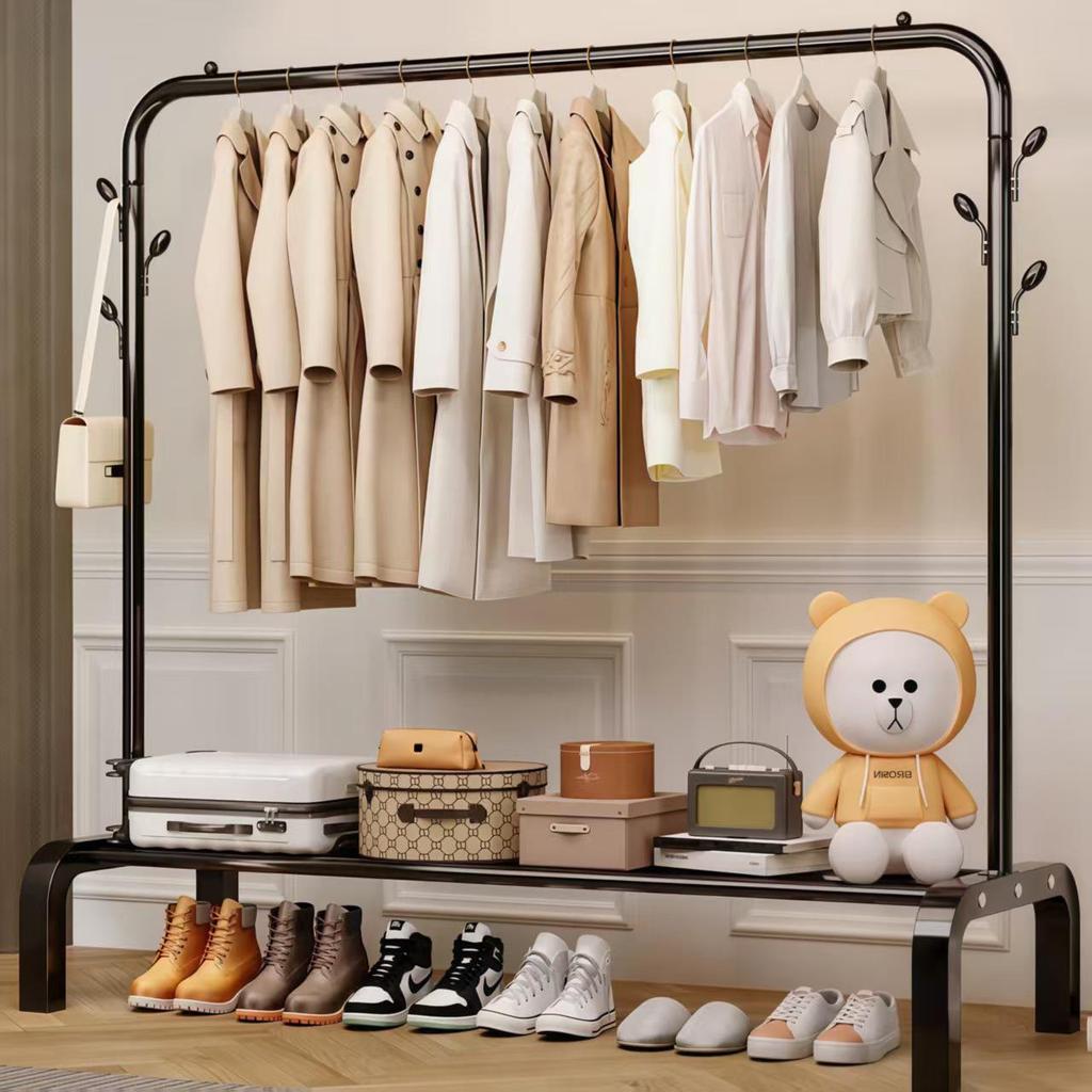 Indoor Double-Rod Floor-Standing Clothes Rack for Balcony or Bedroom