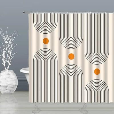 Tenda da doccia astratta metà secolo arco sole luna minimalista geometrica curva righe tessuto Natale paesaggio gancio tenda bagno