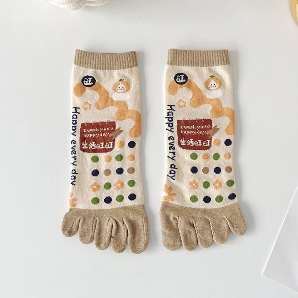 Cotton Five Fingers Women Socks Cartoon Medium Tube Socks Kawaii Split Toe Socks  For Yoga Sports