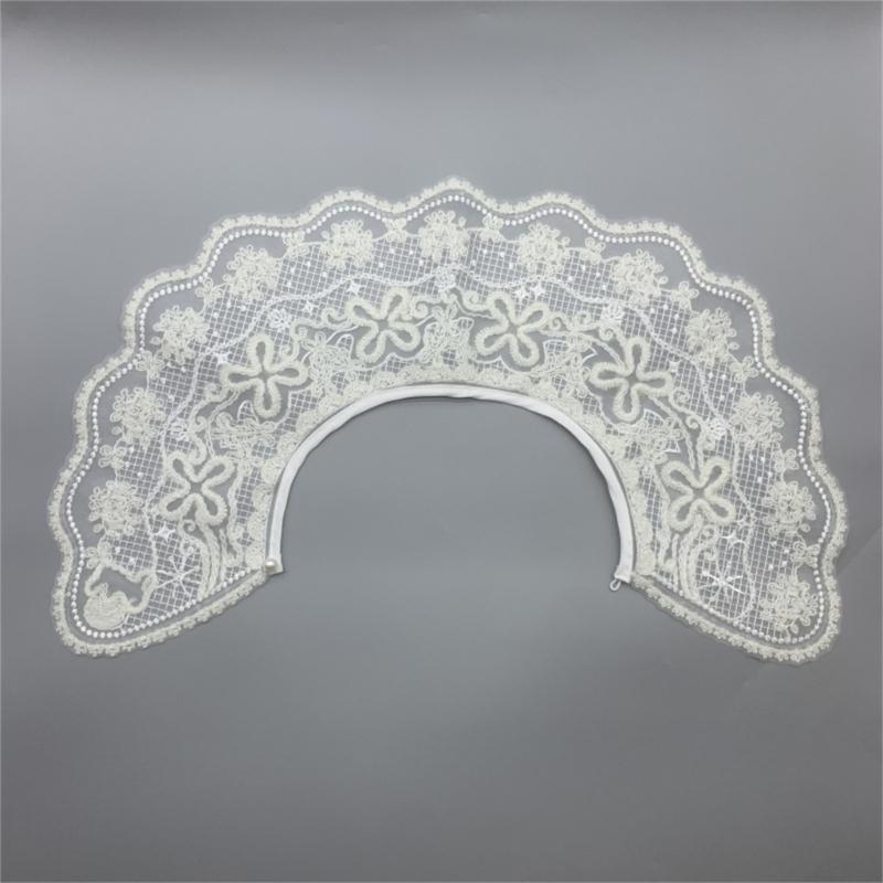 Fashion Detachable Fake Collar Faux Pearl Button Shawl Wrap Women Embroidery Floral Sequins Necklace Lightweight Capelet