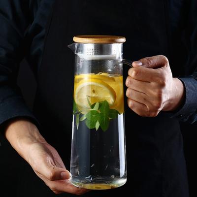 Bamboo Lid Transparent Water Pitcher Transparent Cold Water Pitcher Acrylic Juice Bottle Bar Use