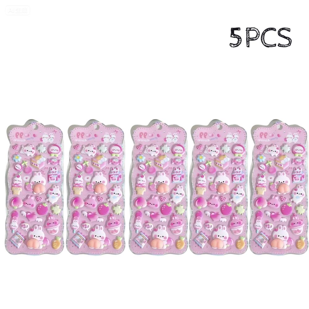1-5Pcs 3D Cute Bunny Peach Sticker Kawaii Animals Stickers - Squishy Fidgeting Diy Decal For Phone Case Scrapbook,Fun Stress Ease