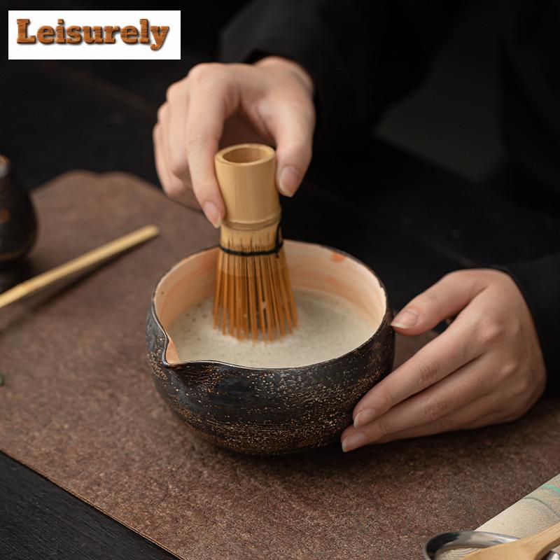 Vintage Japanese Power Yin Matcha Set Bamboo Whisk Teaspoon Ceramic Bowl Tranditional Tea Sets Home Tea-making Tools Accessories