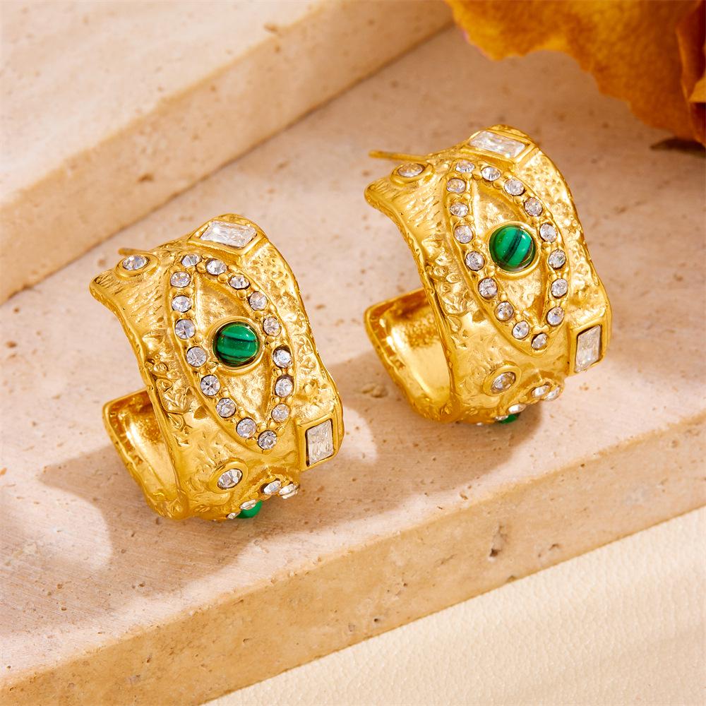 European Style Hammered Texture Water Drop Earrings in 18K Gold-Plated Titanium Steel - Eco-friendly and Colorfast Jewelry.