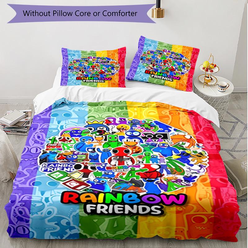 3pcs Duvet Cover Set (1*Duvet Cover + 2*Pillowcase, Without Core), Game Rainbow Friends Print Soft All‑Season Bedding Set, Home Bedroom Decor Gift