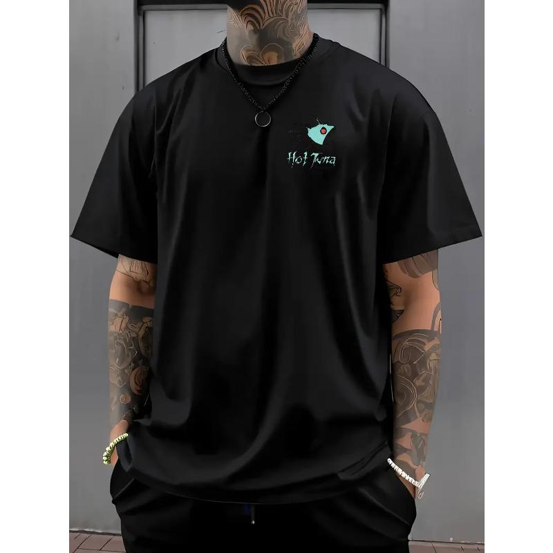 Casual T-shirt met korte mouwen voor heren | Cyan Piranha Hot Tuna T-shirt, Wasbaar in de machine, Normale pasvorm, Ronde hals, Veelzijdig voor buitensporten