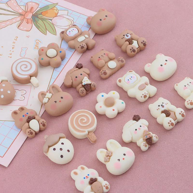 Accessoires en résine de dessin animé ours brun beige: Colle crème DIY, coque de téléphone, réfrigérateur, bandeau