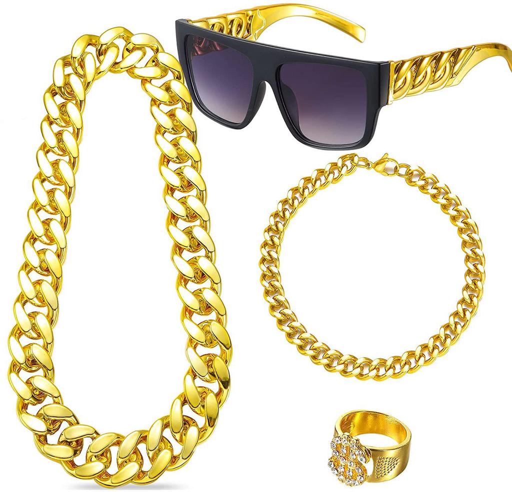 Exaggerated Hip Hop Punk Dollar Necklace Glasses Ring Bracelet Set