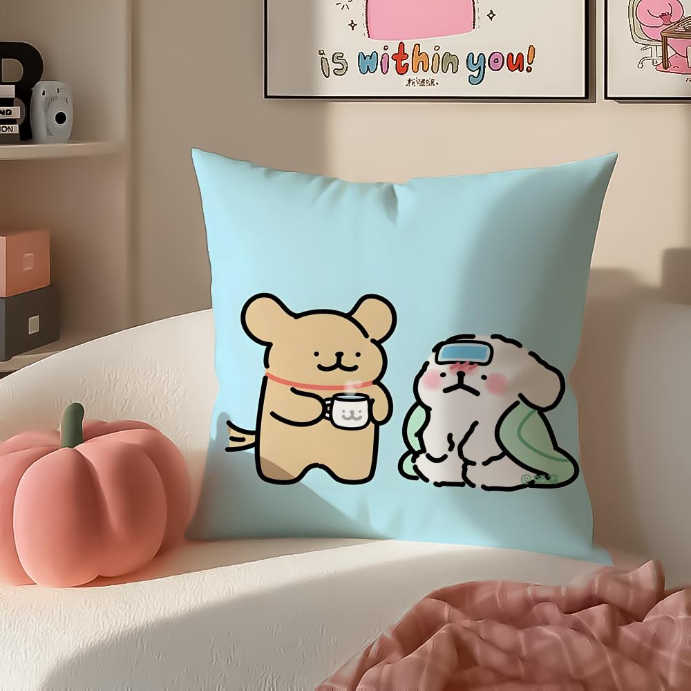 Cute Tiny Korean Character MMaltese Cushion Cover Pillowcase Short Plush Invisible Zipper Room Sofa Cushion Cover
