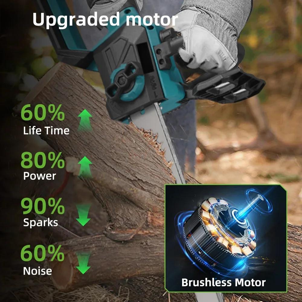 12 Inch Brushless Electric Chainsaw LED Display Cordless Wood Cutting Machine Garden Portable Logging Saw