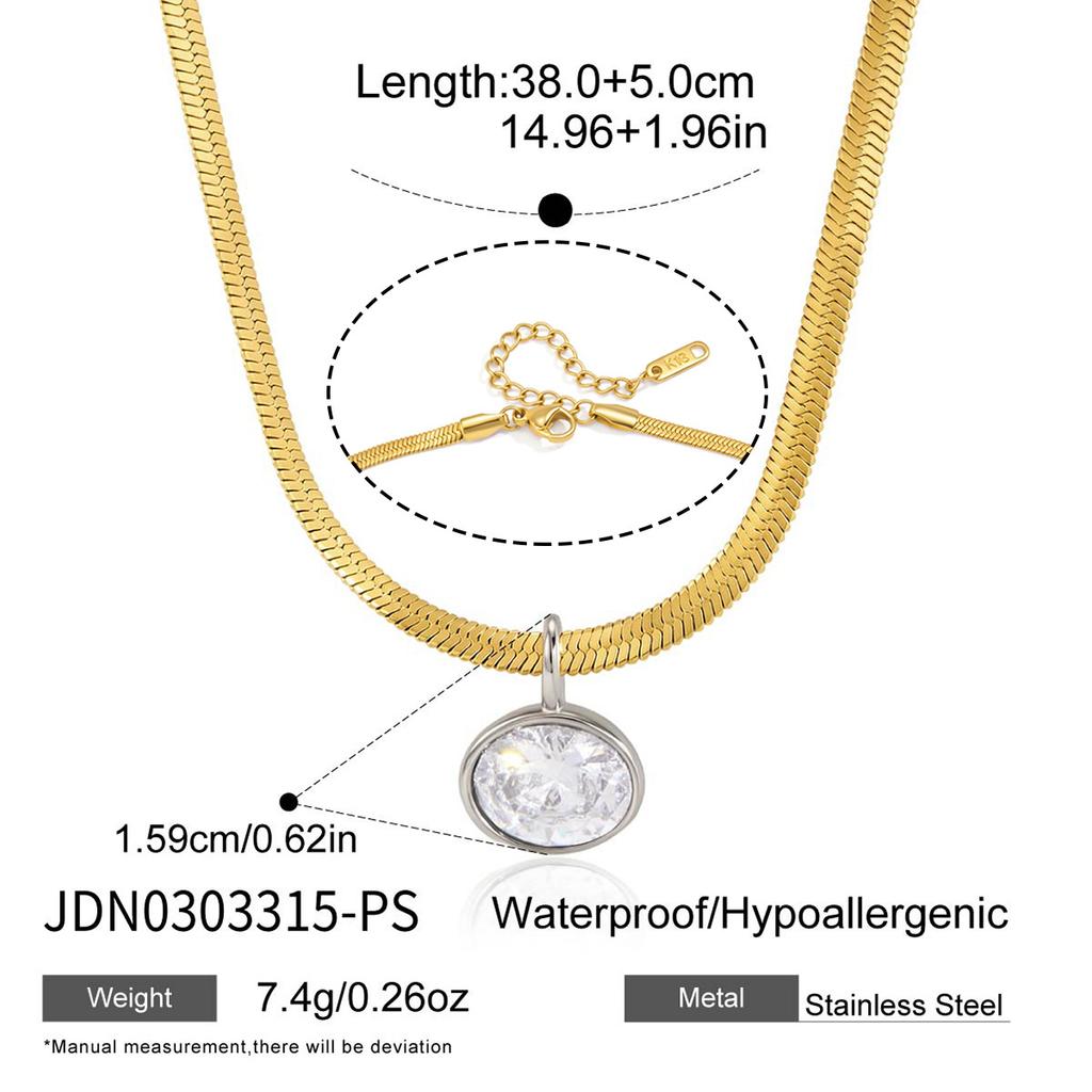 Classic Oval Zircon Pendant Necklace for Women 18K Gold PVD Plated Stainless Steel Snake Chain Necklace Fashion Jewelry