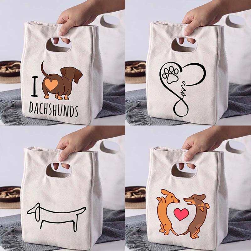 Dachshunds Fresh Cooler Bag Canvas Portable Insulated Thermal Lunch Bags for Women Kids Bento Box Tote Picnic Food Storage Pouch