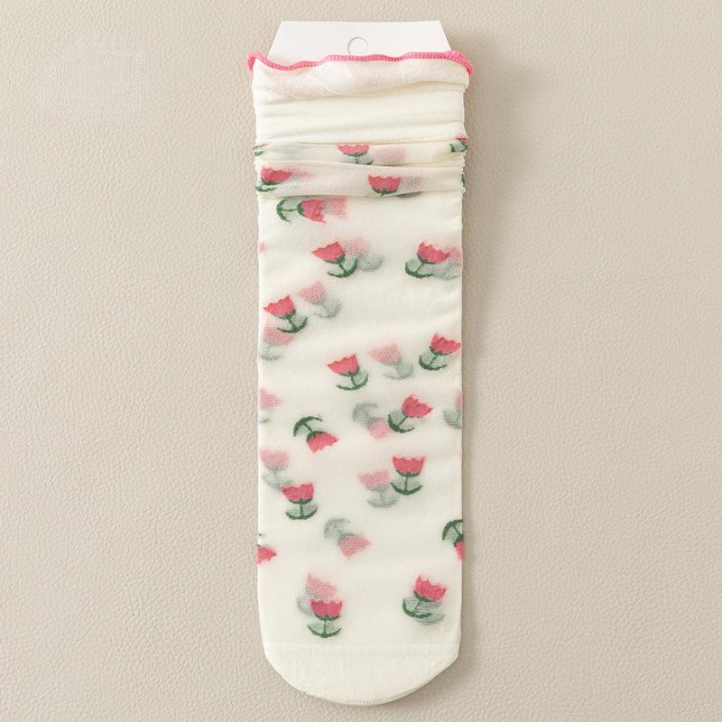 5 Paar Atmungsaktive Ultra Dünne Socken Sommer Damen Transparent Spitze Seide Kristall Rose Blume Mädchen Elastische Kurze Socken Damen Socken