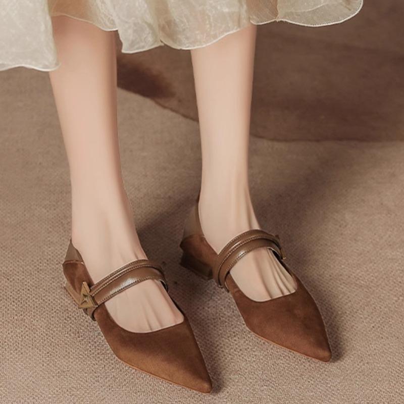 Dámské boty na nízkém podpatku Podzimní Nové Špičaté Mělký Výstřih Semišová Měkká Podrážka Protiskluzové Odolné proti Opotřebení Nízké Boty