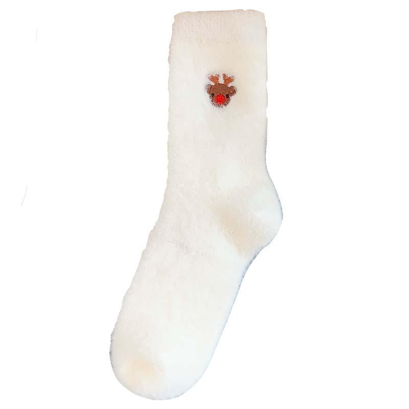 Navidad Autumn and Winter Socks White Mink Fur Christmas Socks, Snowman Santa Claus Christmas Tree Elements Thickened Warm Socks