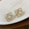 French Elegance Pearl Rose Stud Earrings: Luxury, Versatile, and Exquisite White Oil Painting Ear Ornaments.