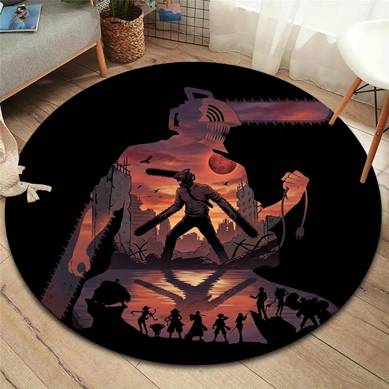 Chainsaw Man Round Area Rug Carpet Rug For Living Room Bedroom Sofa Playroom Decor Nonslip Floor Mat