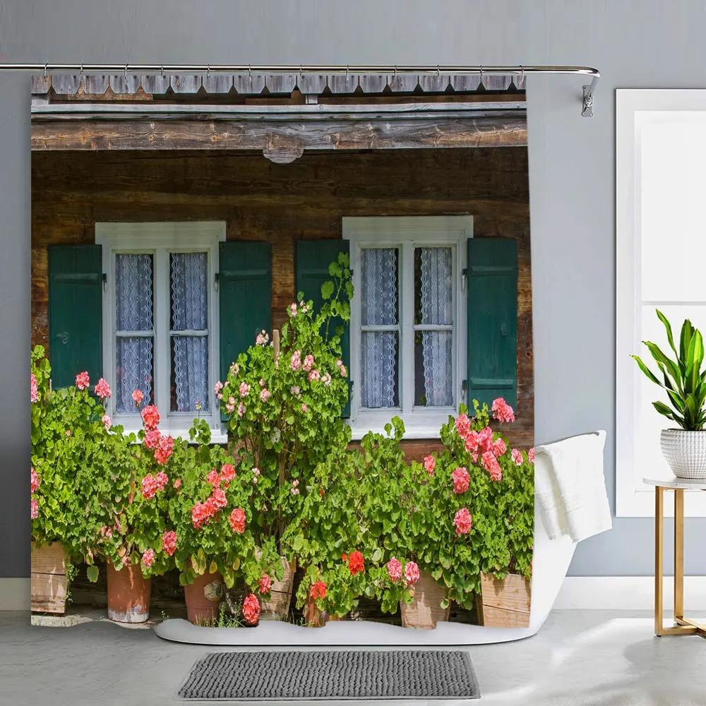 

Old Door With Flowers In Verona Italy Shower Curtain Outdoor Street Garden Landscape Polyester Shower Curtains Bathroom Decor W60H190(CM)-1 Pcs