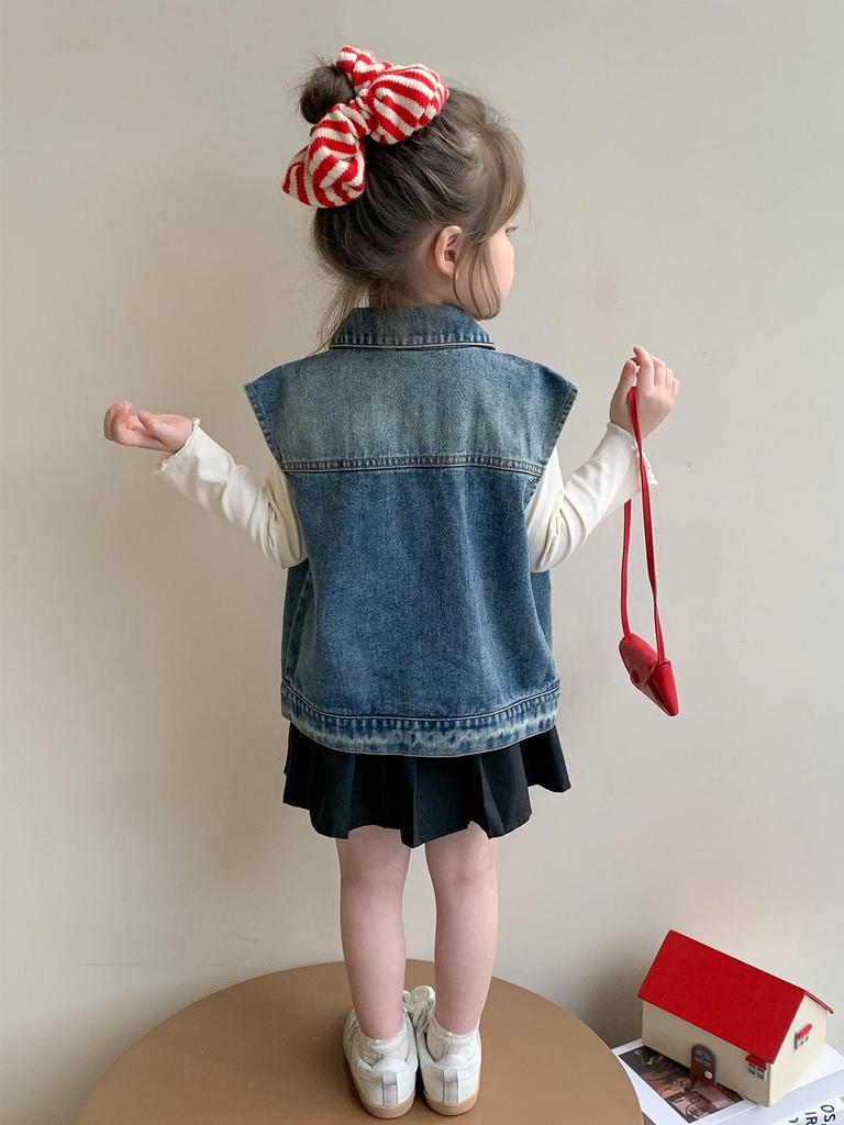 2025 Flickors Stilfull Jeansvästjacka - Vår- & Höstmode för Baby och Barn
