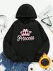 1pc Fashion Women'S Autumn Winter Warm Elegant Beautiful Y2K Style Crown And Princess Letter Print Design Pattern Printed Fleece H