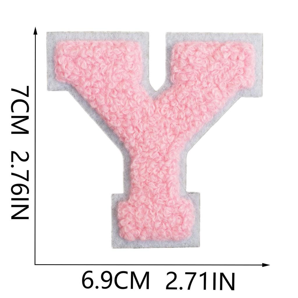 Roaring Sky A-Z Pink Chenille Embroidery Patch: 7cm Iron-on Sticker for Bags