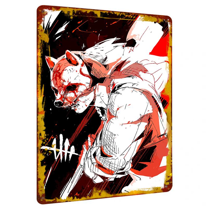 

Dark Style Bloody Hound Warrior Metal Iron Painting Home Decor Wall Hanging Living Room Bedroom Creative Ornament 20x30cm（7.8x11.8inch）