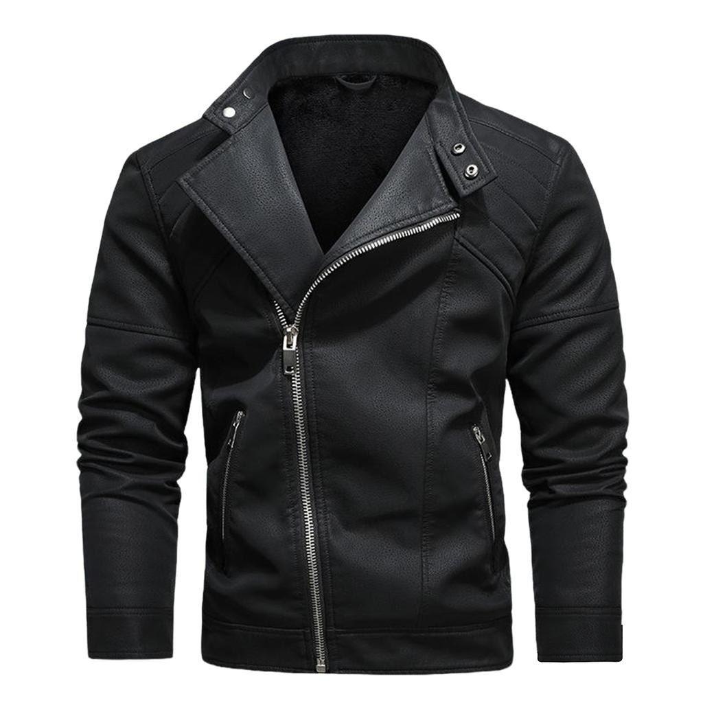 Men's Jacket Slim Fit PU Motorcycle Leather Jacket Lapel Leather Jacket