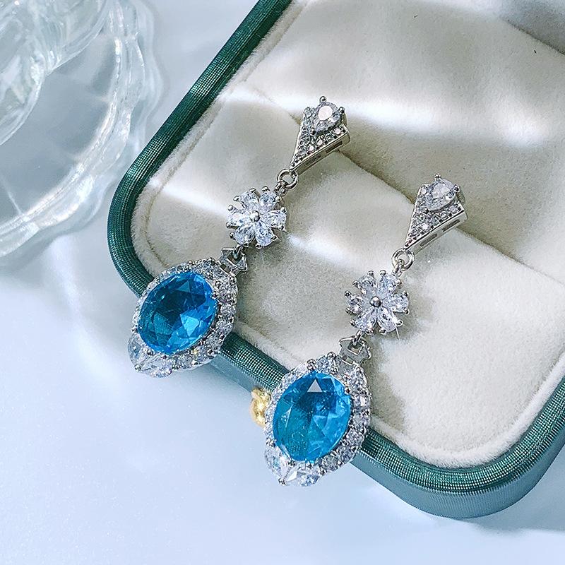 London Blue Swiss Blue Topaz Earrings Inlaid With Zircon Delicate Women'S Ear Jewelry