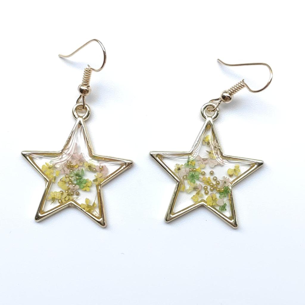 Eternal Flower Resin Dangle Earrings with Real Dried Flowers and Butterfly Star Design for Women