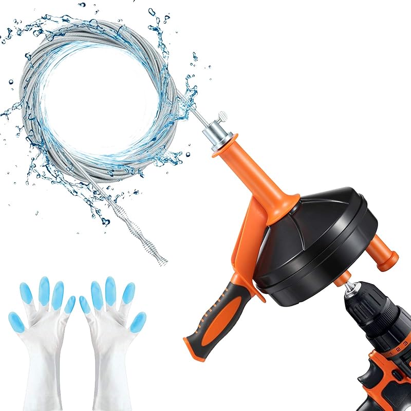 Drain Auger, Clog Remover with Drill Adapter, 25 Feet Flexible Plumbing Snake Use Manually or Powered for Kitchen,Bathrom and Shower Sink, Comes with оранжевый