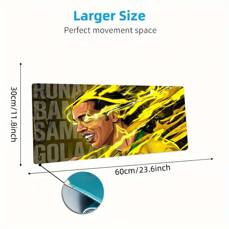 Ronaldinho Druck Kissen Rutschfest Laptop Tablet Großes Mauspadd XXL Matte Mini-PC Spielmatte Mit Verriegeltem Rand
