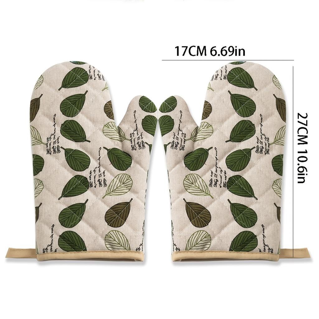 2 szt. Premium Pogrubione Denimowe Rękawice Kuchenne z Wzorem Liści - Żaroodporne, Antypoślizgowe, Wygodny Chwyt Rękawice Kuchenne do Pieczenia, Gotowania i Użytku w Mikrofalówce
