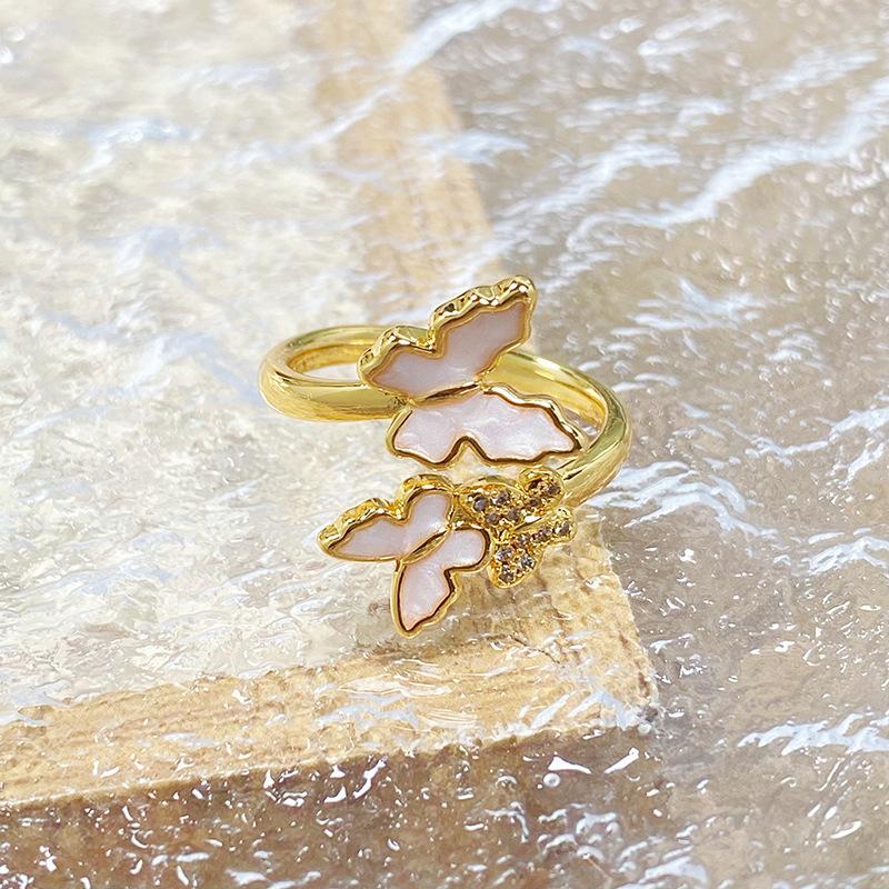 Retro Enamel Oil Butterfly Series Open Ring Women'S Western Regions Unique Niche Stacked Ring