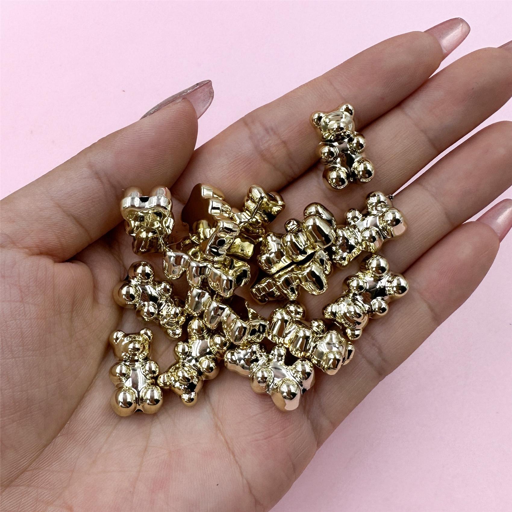 

15 шт./пакет, акриловые бусины в стиле панк, имитация металла, бусины в виде медведя, кулон «сделай сам», ожерелье, серьги, изготовление ювелирных изделий, рождественские украшения золотистый