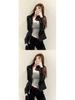Women's Trendy Black Suede Stand Collar Retro Jacket for Spring, Autumn, and Winter