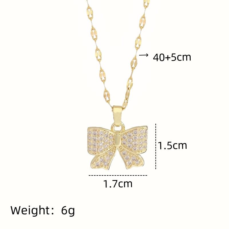 1pcs Fashion Simple and Lovely Bow Pendant Titanium Steel Micro-zircon Necklace Light Luxury Chain Accessories