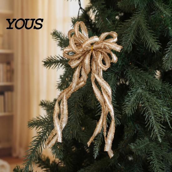 Hanging Bows for Christmas Trees 2 Pcs Velvet Bows, Shiny Bow Tree Decoration Holiday Gift Wrapping Wreath, Garland, Xmas Party, Wedding, Baby Shower,