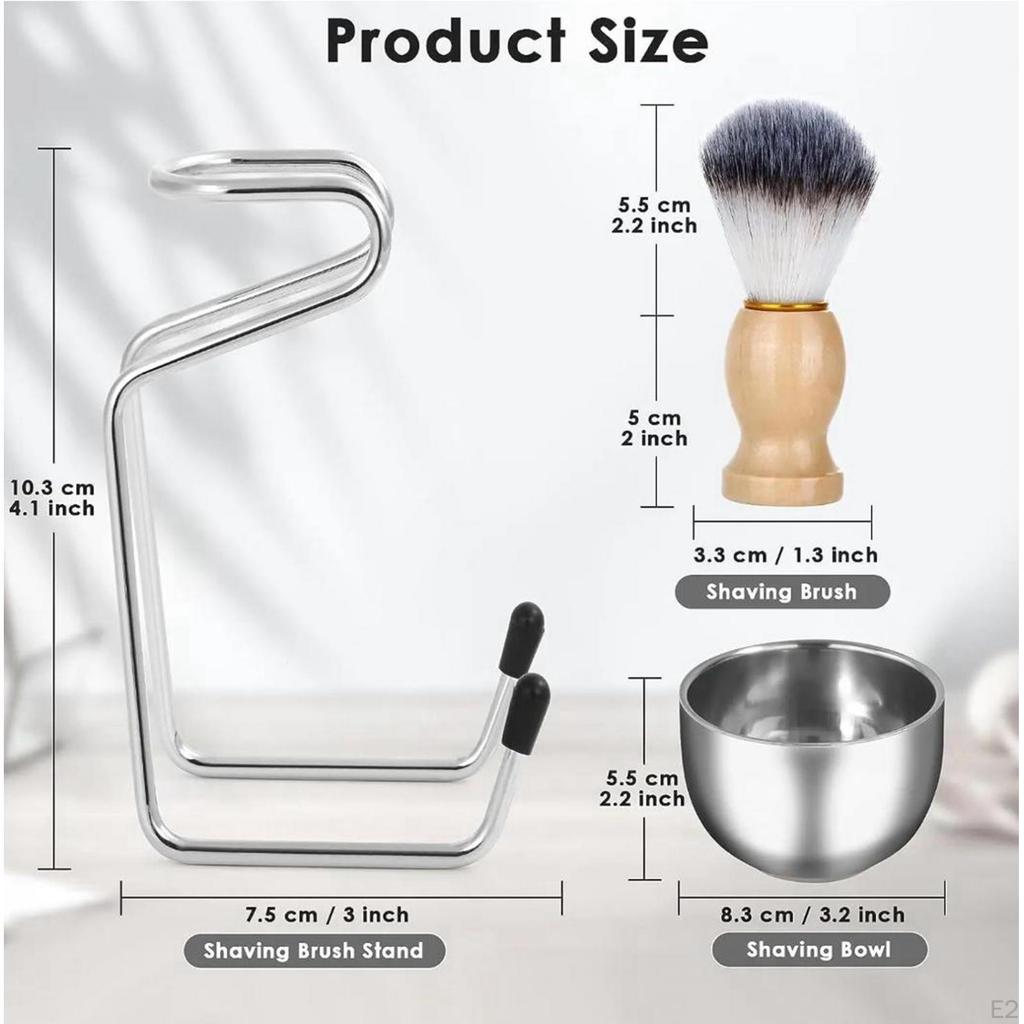 Men Shaving Brush Shave Cup with Stand 3 In 1 Kit Accessories Portable for Dad, Husband Stainless