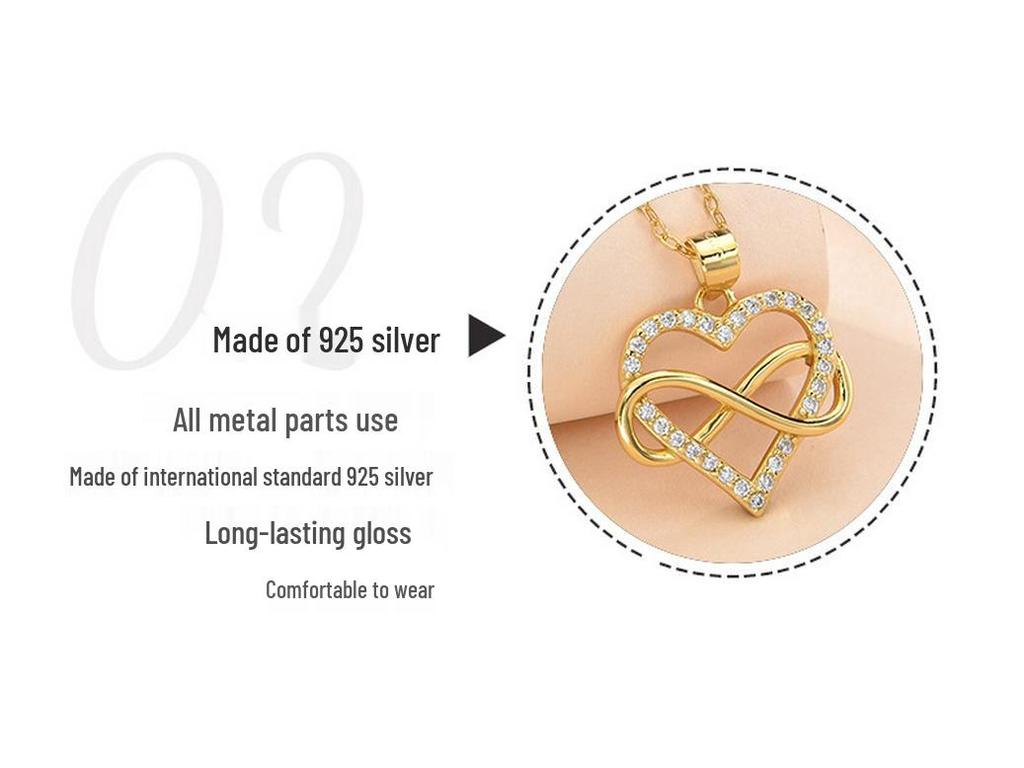 925 Sterling Silver Heart-Shaped Infinity Necklace - Women's European & American Fashion Clavicle Chain