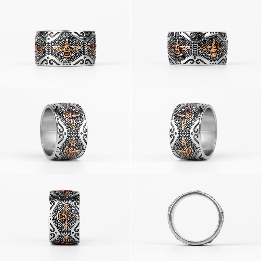 Ancient Historical Persia Zarathustra Stainless Steel Men Rings Luxury Punk HipHop for Biker Jewelry Creativity Gift