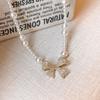Pearl Silver Bowknot Necklace Pendant Simple Pendant Chain Bow Necklace Pendant  Wedding
