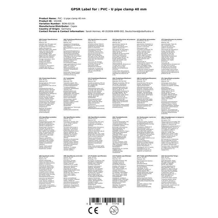 Collier de Serrage PVC-U 40mm - Fixation Tuyau Bassin et Aquariophilie