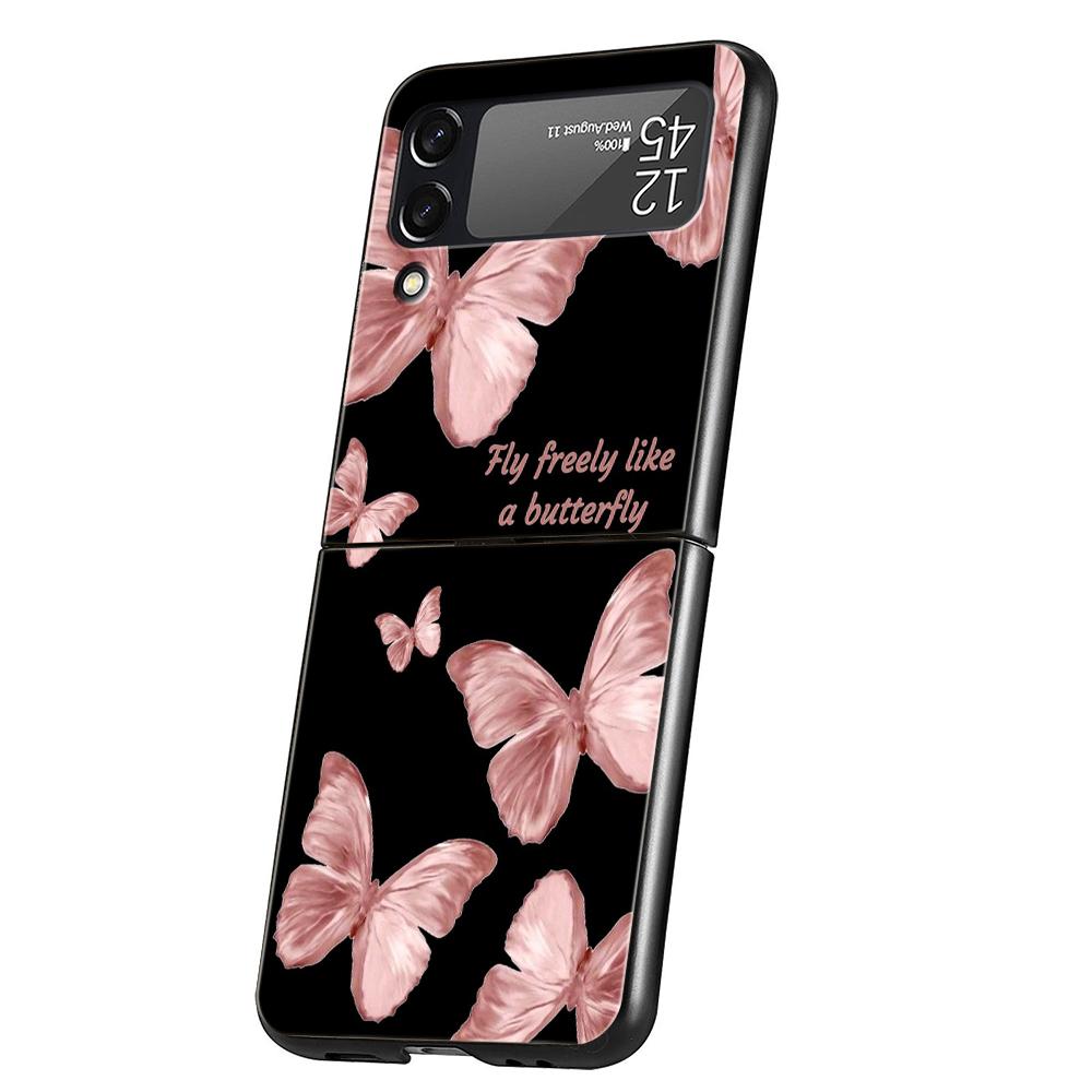 Luxury Phone Case For Samsung Galaxy Z Flip 3 4 5 6 Hard Folding PC For Samsung Z Flip3 Flip4 Flip5 Cover Butterfly Love Black