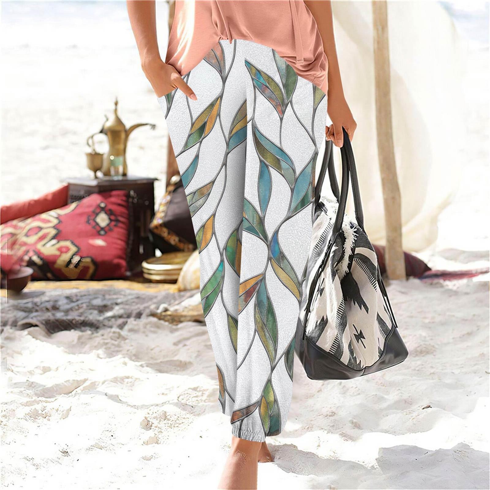 

Женские повседневные модные принты прямые брюки брюки с карманами XL