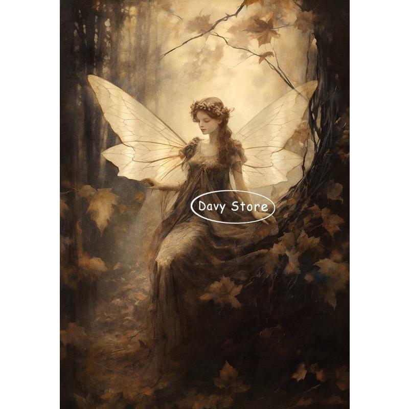 Dark Forest Fairy Flower Botanical Goblincore Aesthetic Vintage Posters Prints Canvas Painting Wall Picture for Room Home Decor