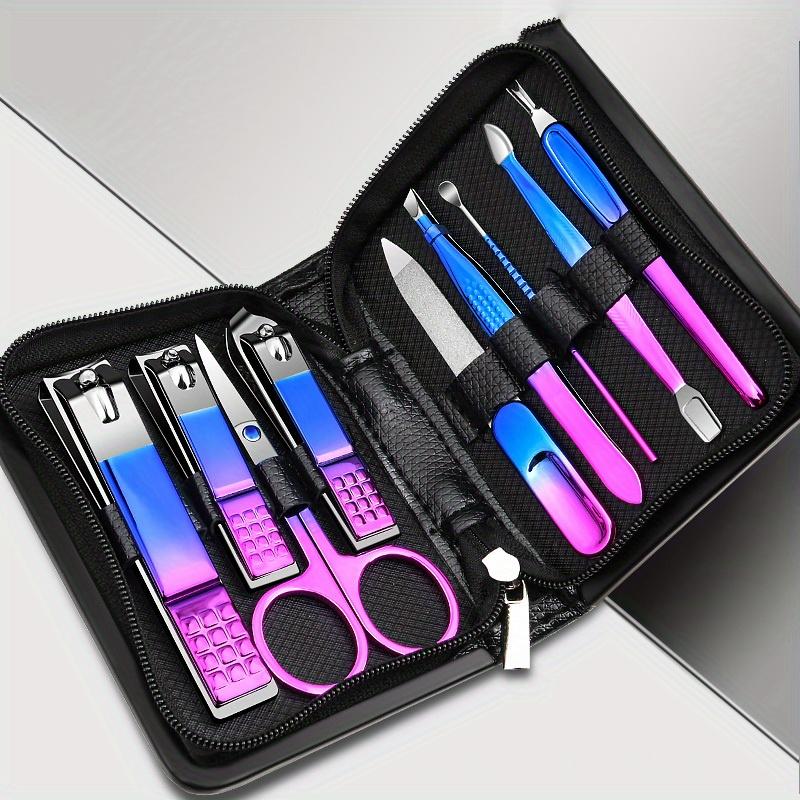 Gradient Color Nail Clippers Durable Stainless Steel Manicure Set And Pedicure Tools Including Ear Pick And Travel Case Gifts