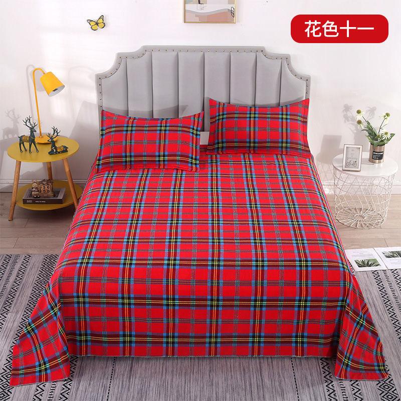 Plaid Bed Flat Sheets Home Textile Modern Single Queen King Size Bedspread Bedding Brushed Breathable Anti-Mites Mattress Cover