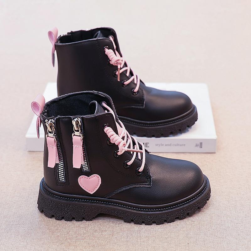 Girls Martin Boots Love Spring and Autumn New Girls Black Boots Children's Short Boots Medium Older Children Little Girls