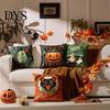 Ghost Print Throw Pillow Covers Halloween Cushion Cover, Retro Pumpkin Case, 18x18 Party Room Decor Inch Washable Cover for Sofa Couch Bed Breathable